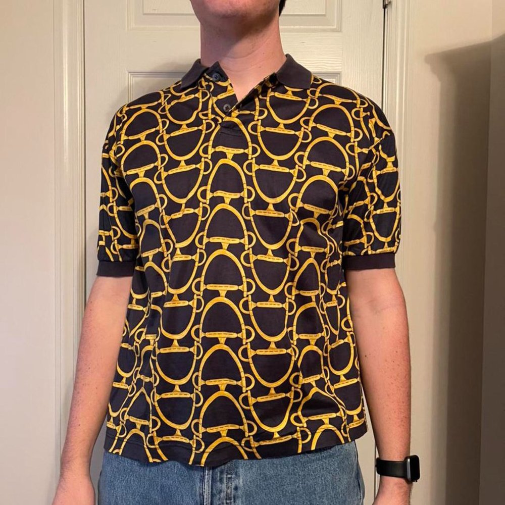 Gucci gold patterned polo